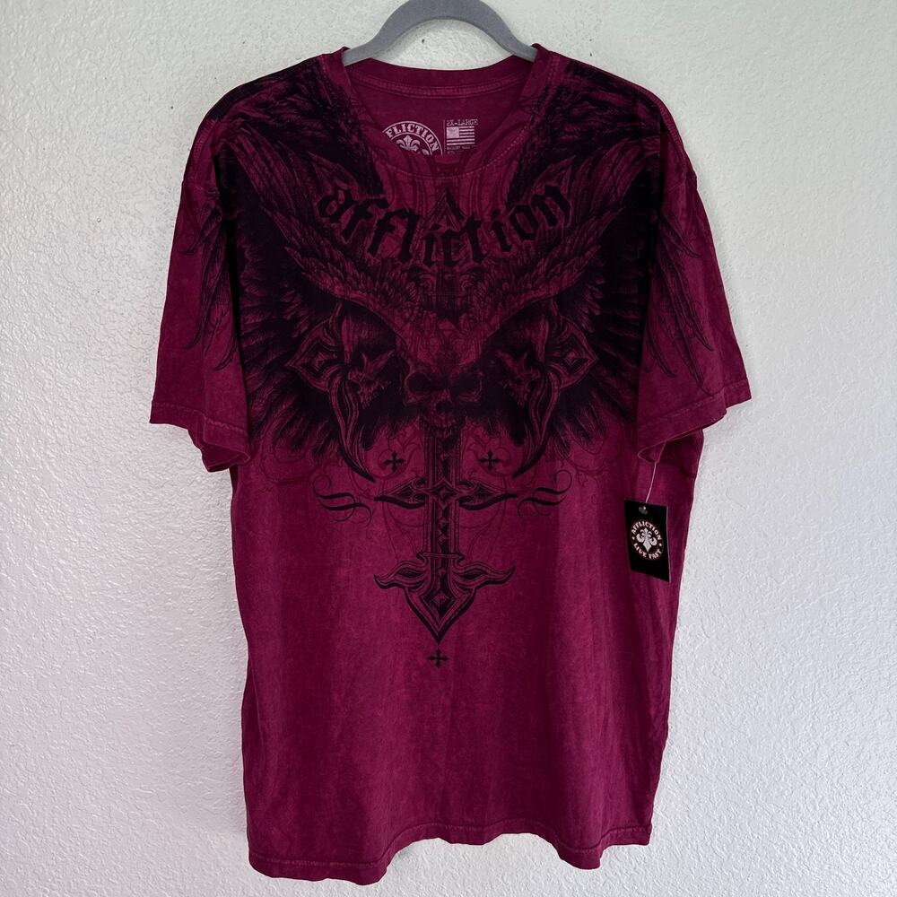 Affliction Shirt Men 2XL Death Eyes Tee Skull Cross Graphic Grunge Punk Y2K NEW